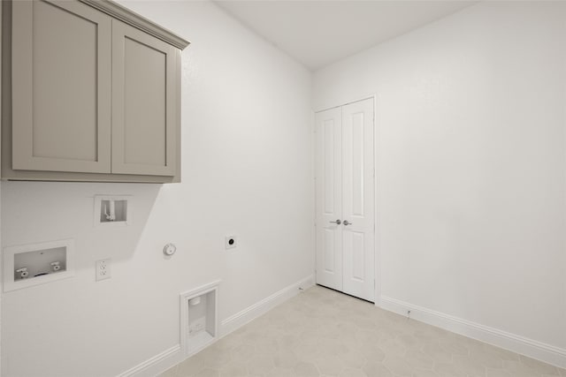 6013 Valley View Dr, Joshua, TX 76058 - washroom with hookup for a gas dryer, cabinet space, electric dryer hookup, hookup for a washing machine, and baseboards