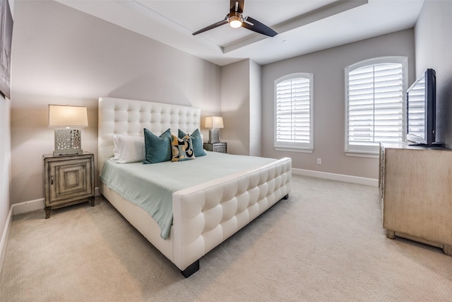 731 Spanish Oaks Pl, Dallas, TX 75204 - bedroom with baseboards, light carpet, and a ceiling fan