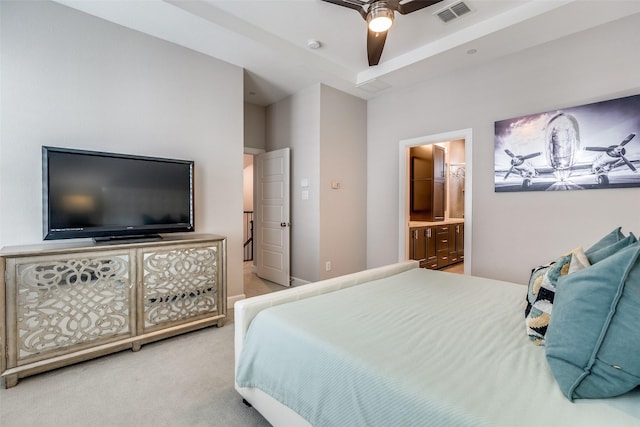 731 Spanish Oaks Pl, Dallas, TX 75204 - carpeted bedroom with connected bathroom and a ceiling fan