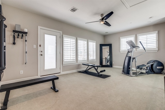 731 Spanish Oaks Pl, Dallas, TX 75204 - workout area featuring ceiling fan, carpet floors, and baseboards