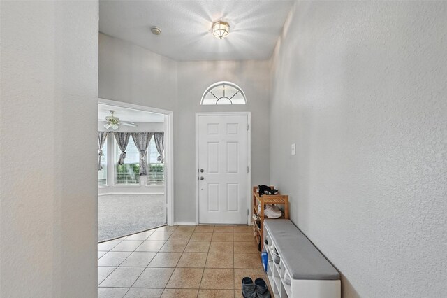 10700 Irish Glen Trl, Haslet, TX 76052 - entrance foyer with a textured wall, light tile patterned floors, light carpet, and baseboards