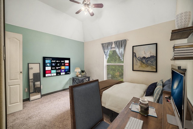 5716 Wall Ave, Haltom City, TX 76117 - carpeted bedroom featuring vaulted ceiling, baseboards, and a ceiling fan