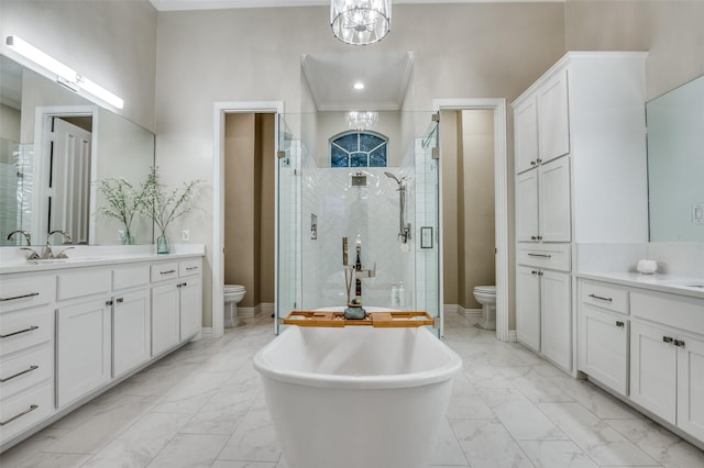5932 Royal Palm Dr, Plano, TX 75093 - bathroom with toilet, marble look tiles, and a stall shower