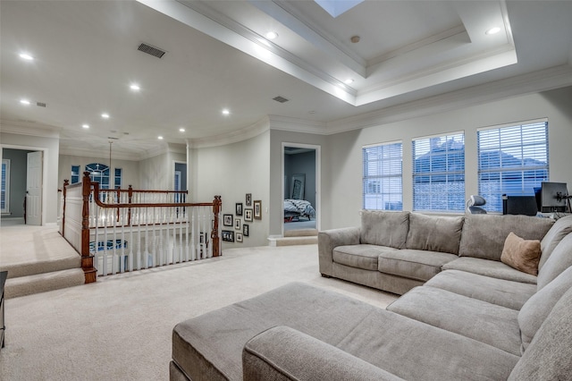 5932 Royal Palm Dr, Plano, TX 75093 - carpeted living area featuring recessed lighting and crown molding