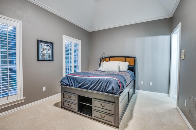 5932 Royal Palm Dr, Plano, TX 75093 - carpeted bedroom with lofted ceiling, baseboards, and ornamental molding