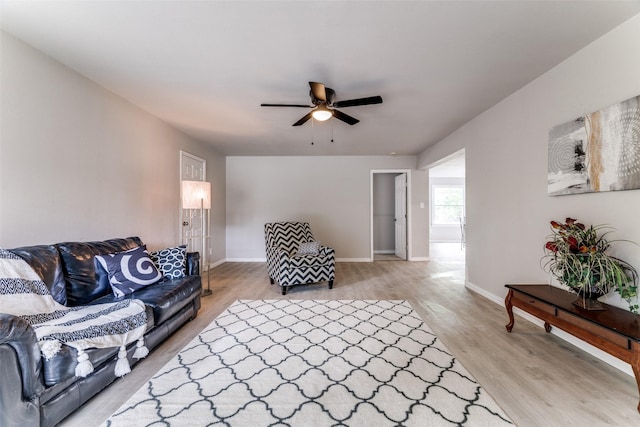 4332 Blackstone Dr, Fort Worth, TX 76114 - living room featuring light wood-type flooring, ceiling fan, and baseboards