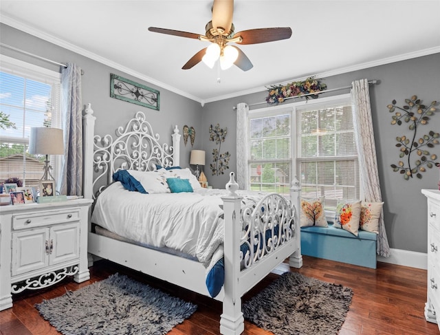 3614 Birdwell Dr, Tyler, TX 75701 - bedroom with multiple windows, ornamental molding, wood-type flooring, ceiling fan, and baseboards