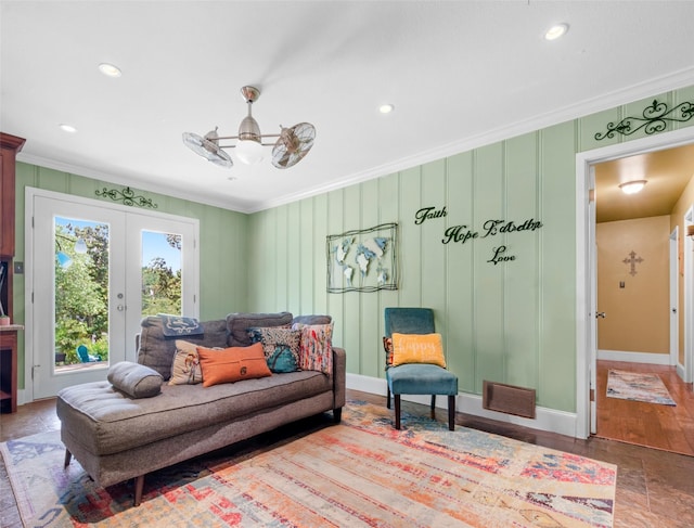 3614 Birdwell Dr, Tyler, TX 75701 - living room with ornamental molding, recessed lighting, french doors, and baseboards