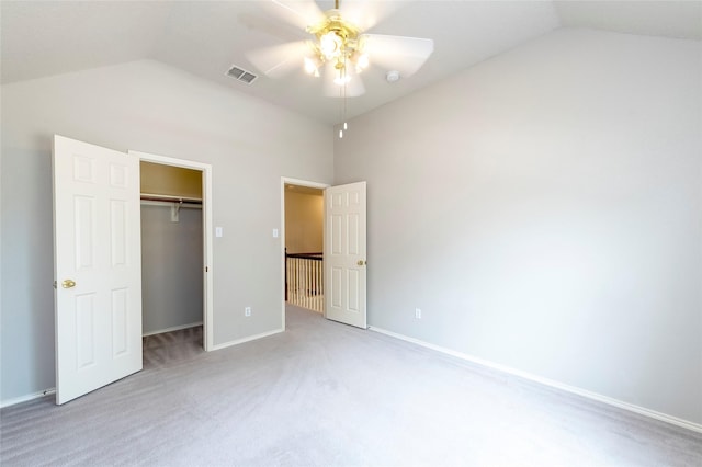 9405 Meyers Cyn, Plano, TX 75025 - unfurnished bedroom with lofted ceiling, carpet floors, baseboards, a closet, and a ceiling fan