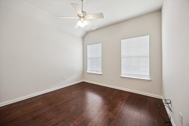 11181 Clearstream Ln, Frisco, TX 75035 - spare room featuring baseboards, a ceiling fan, dark wood finished floors, and lofted ceiling