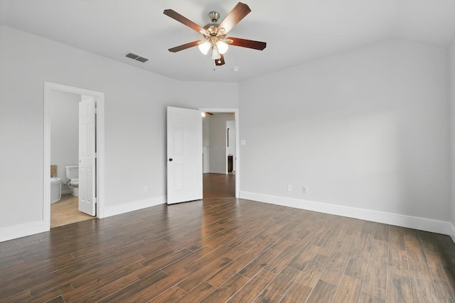 237 Cedar Crest Dr, Justin, TX 76247 - unfurnished bedroom with wood finished floors, baseboards, vaulted ceiling, and a ceiling fan