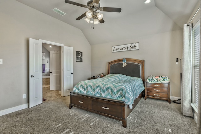 183 Melbourne Dr, Willow Park, TX 76087 - bedroom featuring lofted ceiling, carpet floors, baseboards, and a ceiling fan
