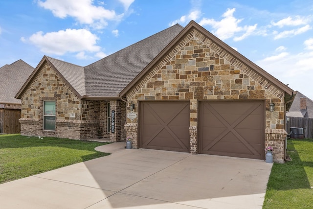 183 Melbourne Dr, Willow Park, TX 76087 - view of front of house featuring driveway, a garage, stone siding, and a shingled roof