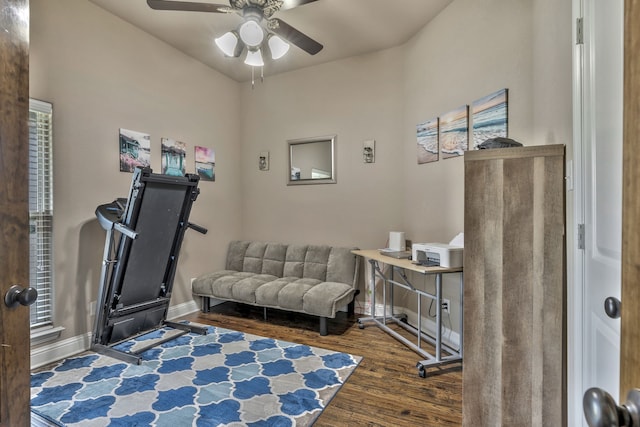183 Melbourne Dr, Willow Park, TX 76087 - living area with wood finished floors, baseboards, and ceiling fan