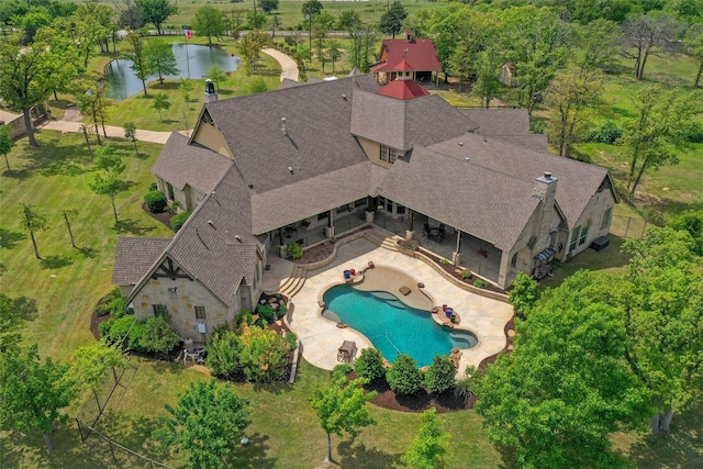 784 Cimarron Ct, Argyle, TX 76226 - aerial view of property and surrounding area with a nearby body of water and a pool area
