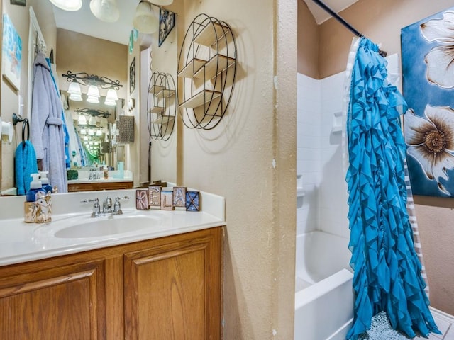 2852 Ector Dr, Grand Prairie, TX 75052 - bathroom with shower / bathtub combination with curtain and vanity