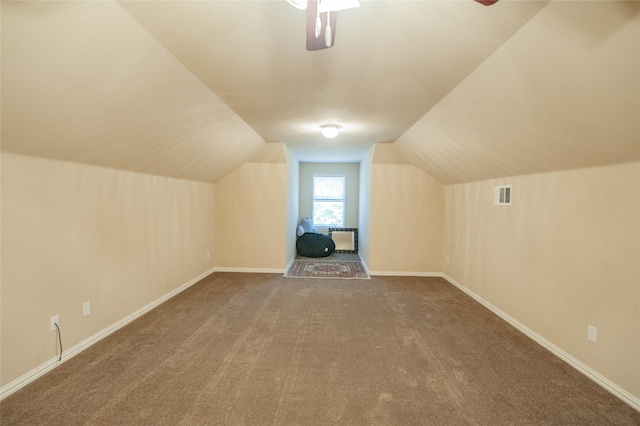 143 Valley Ranch Dr, Waxahachie, TX 75165 - bonus room with a ceiling fan, carpet flooring, baseboards, and vaulted ceiling