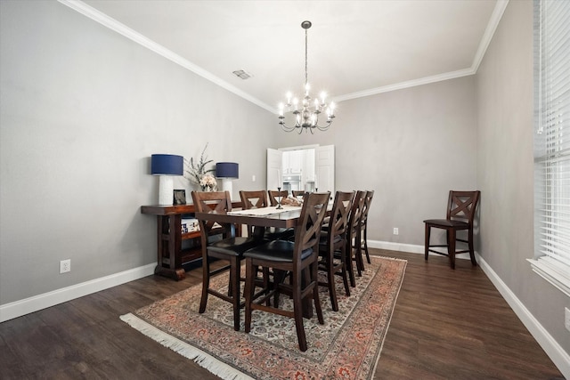 1817 Meadow Ridge Dr, Flower Mound, TX 75028 - dining space with a chandelier, wood finished floors, crown molding, and baseboards
