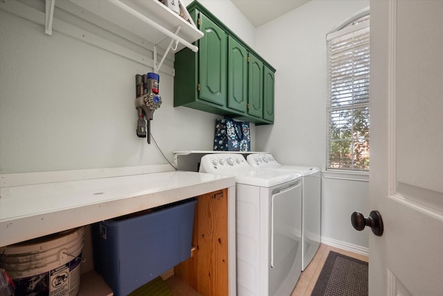 1817 Meadow Ridge Dr, Flower Mound, TX 75028 - laundry room featuring cabinet space, washer and dryer, light tile patterned floors, and baseboards
