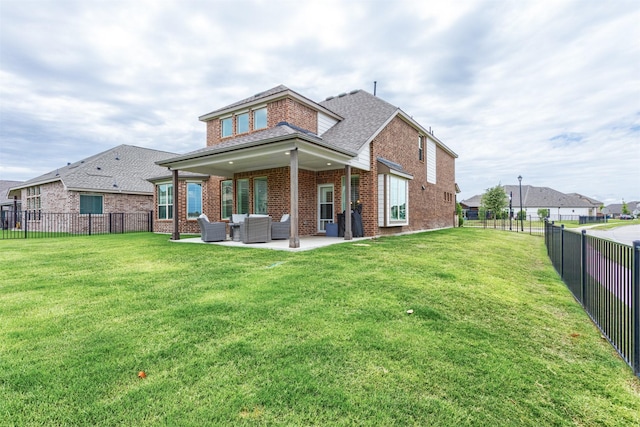 2536 Governors Blvd, Heath, TX 75126 - back of property featuring an outdoor hangout area, a patio area, brick siding, and roof with shingles