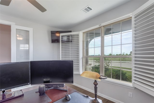 2536 Governors Blvd, Heath, TX 75126 - office space with a ceiling fan, vaulted ceiling, and baseboards