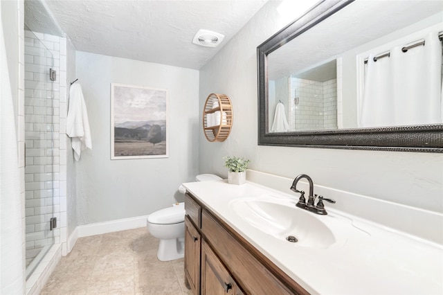 746 Greenhaven Dr, Richardson, TX 75080 - bathroom featuring a shower stall, vanity, toilet, and baseboards