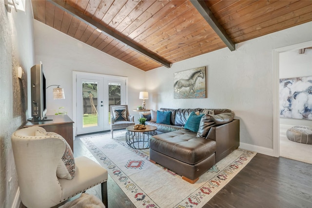 746 Greenhaven Dr, Richardson, TX 75080 - living area with wooden ceiling, wood finished floors, french doors, and baseboards
