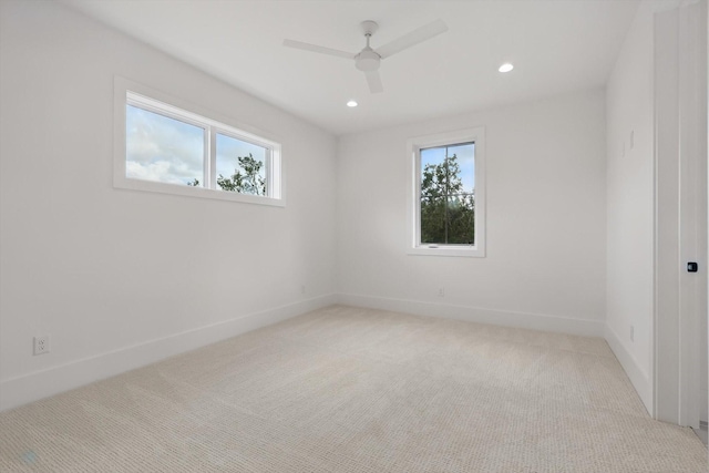 6607 Kenwell St, Dallas, TX 75209 - empty room featuring light colored carpet, a ceiling fan, baseboards, and recessed lighting