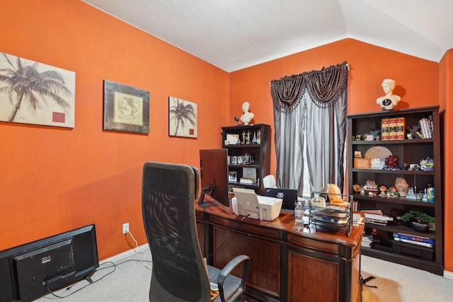 5400 Ivyridge Ln, Mckinney, TX 75071 - office area with carpet flooring, vaulted ceiling, and baseboards