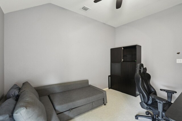 5400 Ivyridge Ln, Mckinney, TX 75071 - home office featuring carpet, ceiling fan, and vaulted ceiling