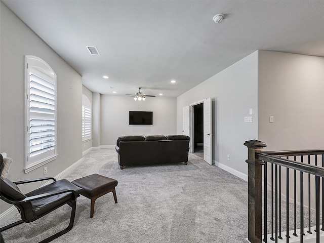 2815 Spring Creek Trl, Celina, TX 75078 - carpeted living room with ceiling fan, recessed lighting, and baseboards