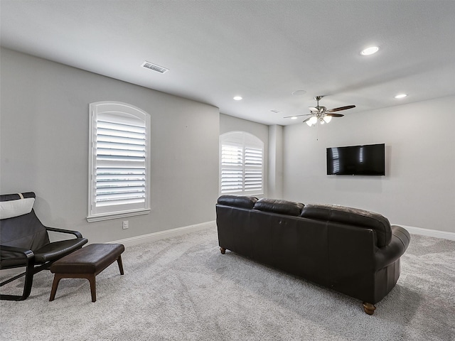 2815 Spring Creek Trl, Celina, TX 75078 - carpeted living area with baseboards, a ceiling fan, and recessed lighting