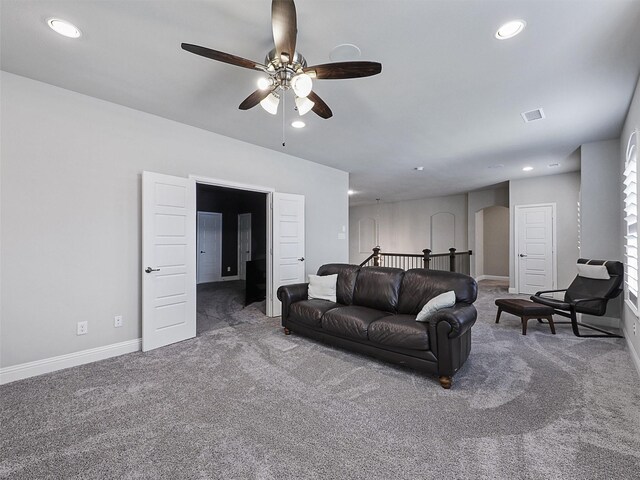 2815 Spring Creek Trl, Celina, TX 75078 - living room featuring a ceiling fan, carpet flooring, baseboards, and recessed lighting