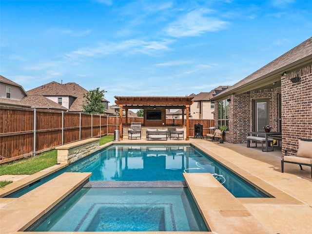 2815 Spring Creek Trl, Celina, TX 75078 - view of swimming pool with an in-ground hot tub, a fenced backyard, a patio, and an outdoor hangout area