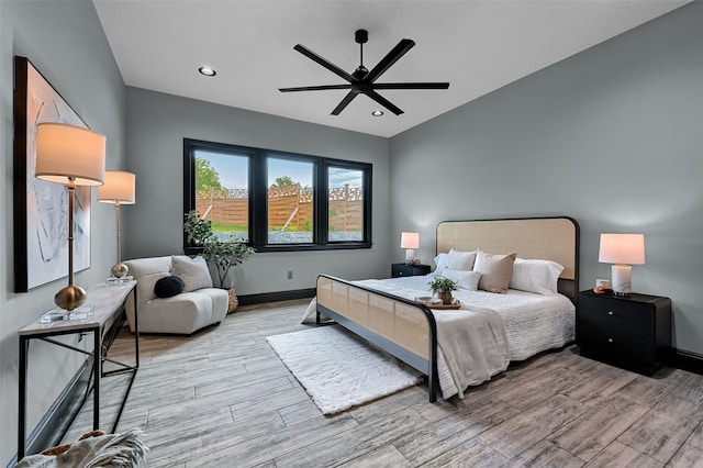 58 Lone Oak Blvd, Pottsboro, TX 75076 - bedroom featuring light wood-type flooring, baseboards, recessed lighting, and ceiling fan