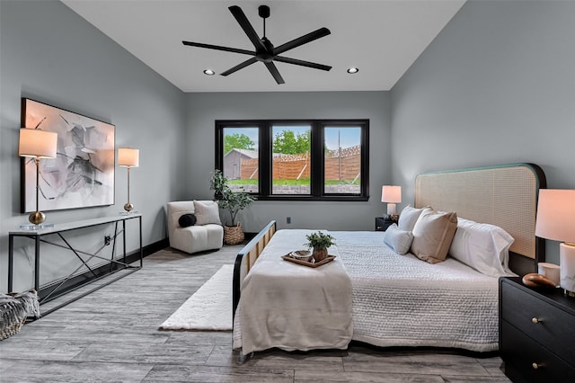 58 Lone Oak Blvd, Pottsboro, TX 75076 - bedroom featuring lofted ceiling, wood finished floors, recessed lighting, a ceiling fan, and baseboards