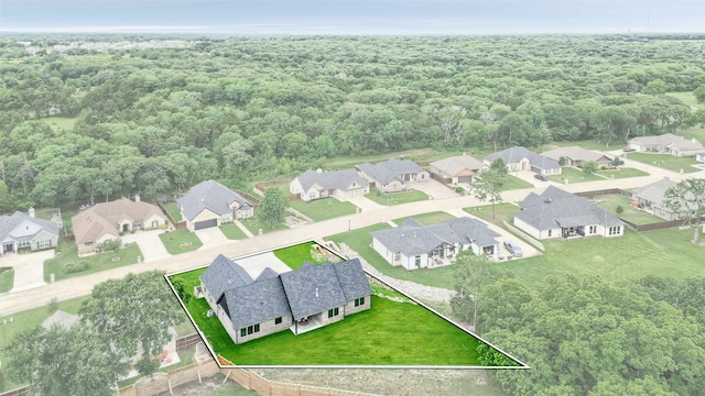 58 Lone Oak Blvd, Pottsboro, TX 75076 - aerial perspective of suburban area with property boundaries highlighted and a forest