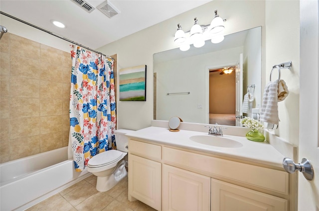 7812 Rockledge Dr, Mckinney, TX 75071 - bathroom with tile patterned floors, toilet, shower / bath combo with shower curtain, and vanity
