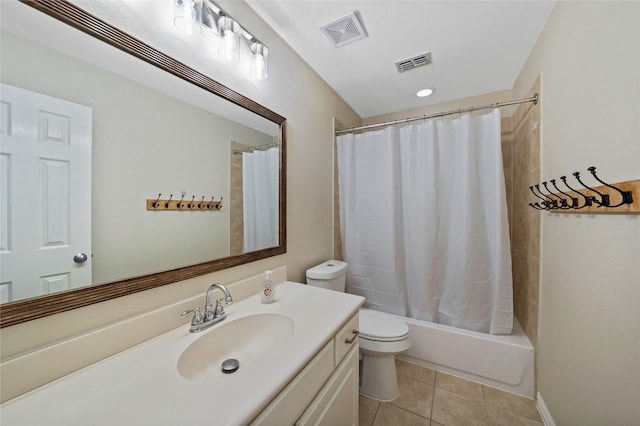 7812 Rockledge Dr, Mckinney, TX 75071 - full bathroom featuring toilet, vanity, tile patterned floors, and shower / bathtub combination with curtain