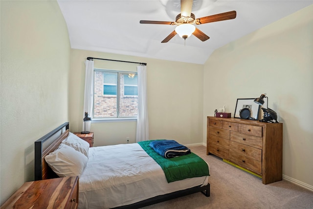 7812 Rockledge Dr, Mckinney, TX 75071 - bedroom featuring light colored carpet, baseboards, lofted ceiling, and a ceiling fan