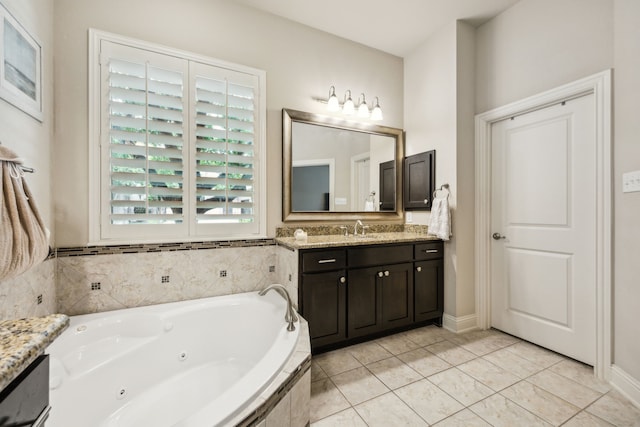 18261 Brighton Grn, Dallas, TX 75252 - full bathroom featuring vanity, a whirlpool tub, and tile patterned flooring