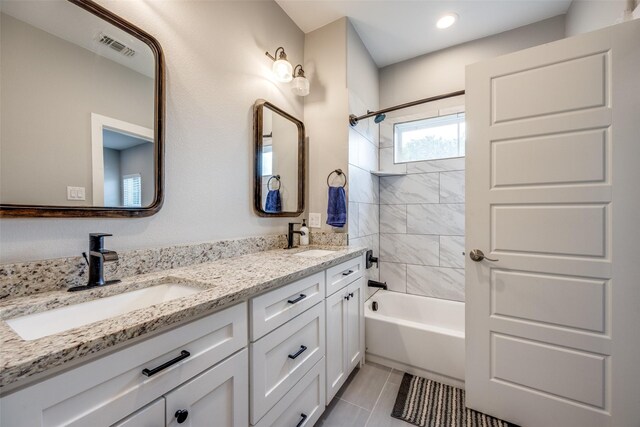 205 W Travis St, Howe, TX 75459 - full bath featuring double vanity, bathing tub / shower combination, tile patterned flooring, and recessed lighting