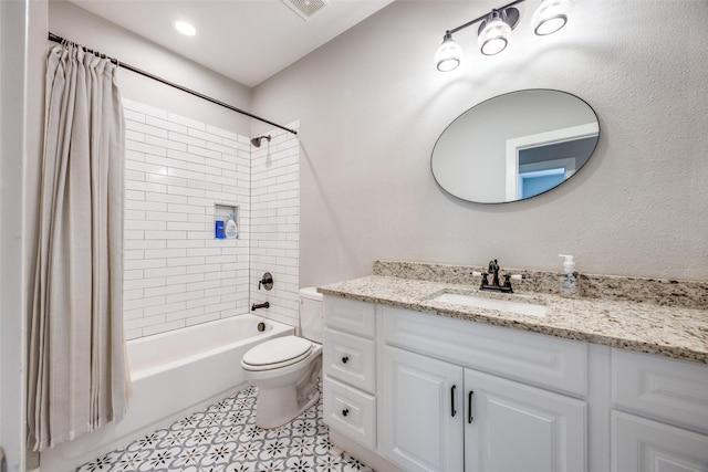 205 W Travis St, Howe, TX 75459 - bathroom featuring vanity, shower / tub combo, and toilet