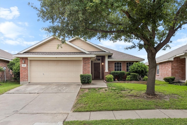1042 Grimes Dr, Forney, TX 75126 - single story home with brick siding, a garage, driveway, and a front lawn