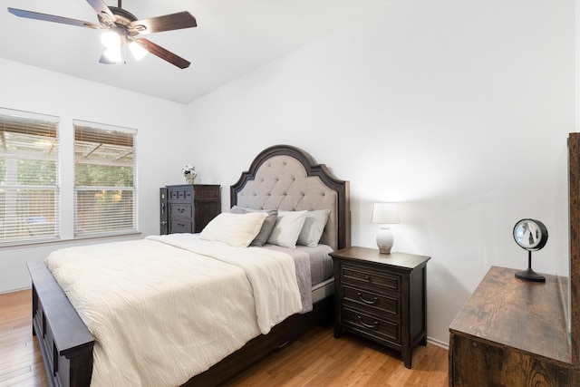 1042 Grimes Dr, Forney, TX 75126 - bedroom featuring light wood finished floors, vaulted ceiling, and ceiling fan
