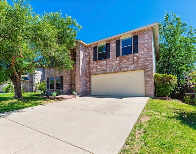 2036 Shawnee Trl, Fort Worth, TX 76247 - view of front facade featuring concrete driveway, a garage, a front yard, and brick siding