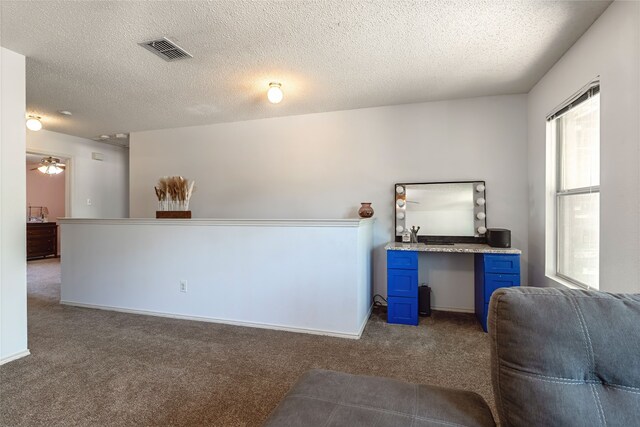 2036 Shawnee Trl, Fort Worth, TX 76247 - home office with carpet floors, a textured ceiling, and ceiling fan