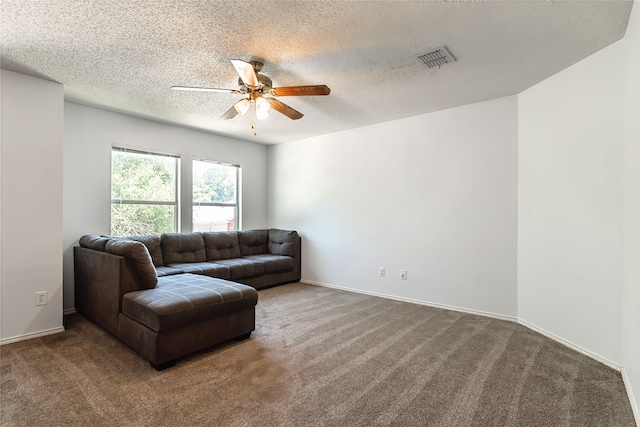 2036 Shawnee Trl, Fort Worth, TX 76247 - carpeted living room featuring ceiling fan, a textured ceiling, and baseboards