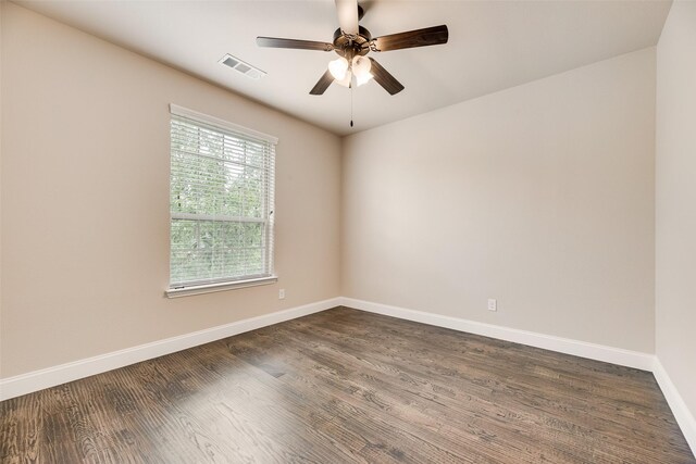 6809 Gallatin St, Mckinney, TX 75070 - unfurnished room with baseboards, ceiling fan, and dark wood-type flooring