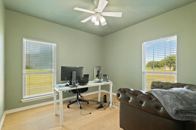 208 Burtonwood Cir, Ovilla, TX 75154 - office space featuring wood finished floors, baseboards, and a ceiling fan